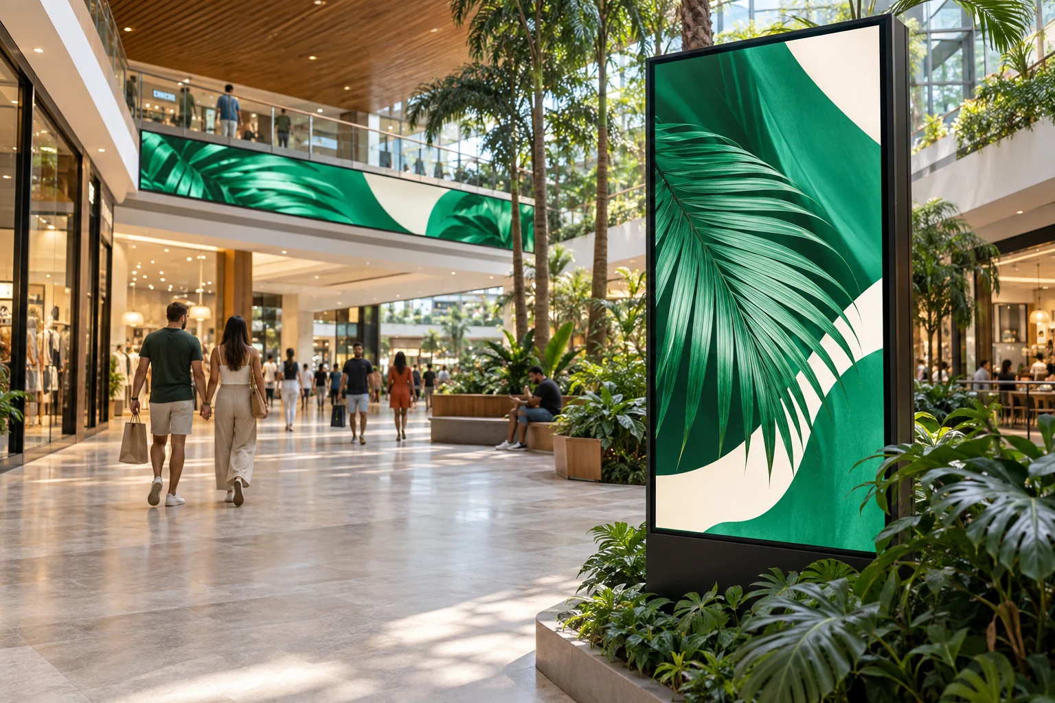 Imagem ilustrativa de tela digital em shopping